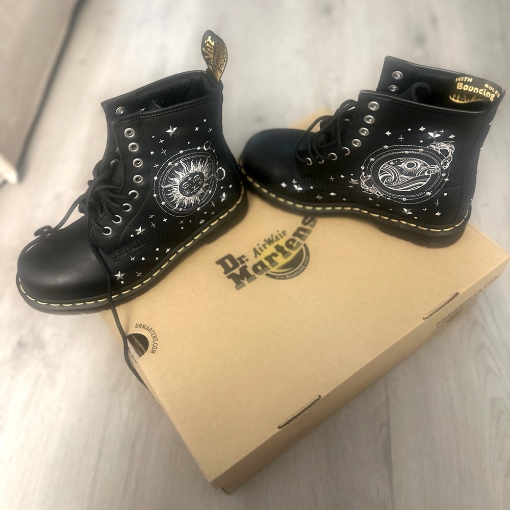 Dr. Martens Cosmic Embroidered Leather Boot Celestial Goth Star Moon